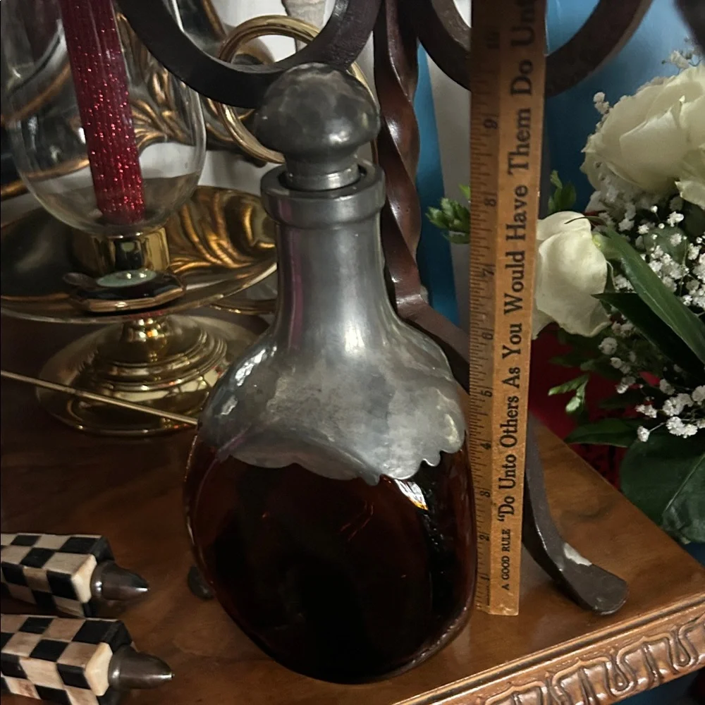 Vintage Royal Holland Daalderop Hammered Pewter & Amber Glass Decanter